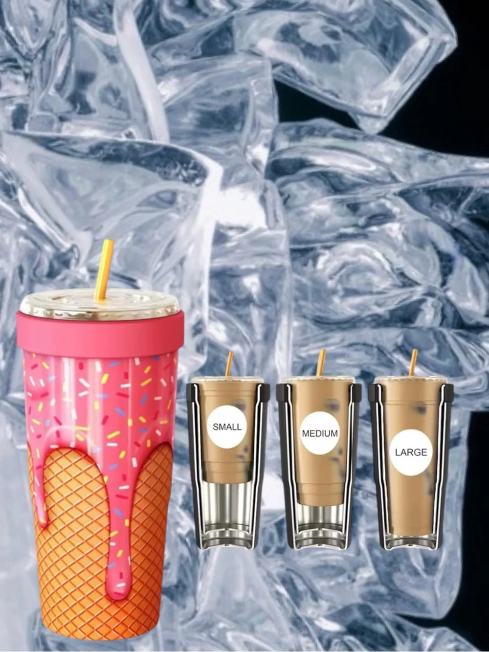 30oz Pink Strawberry Drip Ice Cream Waffle Cone Stainless Steel Drop-In Tumbler